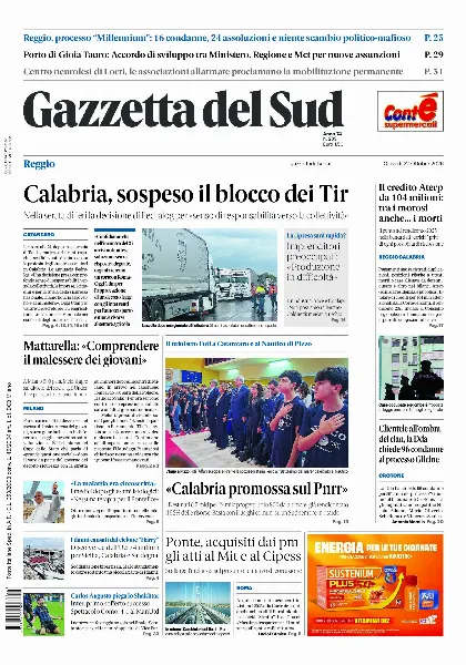 Prima pagina Gazzetta del Sud | Reggio Calabria