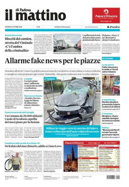 Prima pagina Il Mattino di Padova | Padova