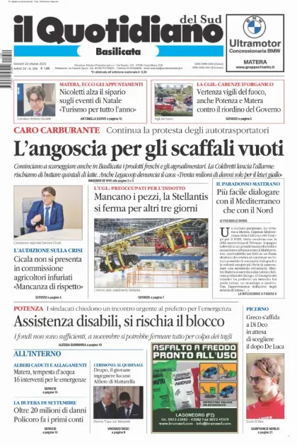 Prima pagina Il Quotidiano del Sud | Basilicata