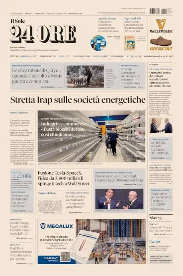 Prima pagina Il Sole 24 Ore