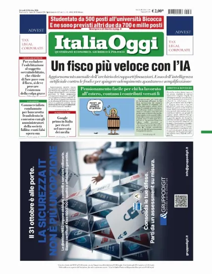 Prima pagina ItaliaOggi