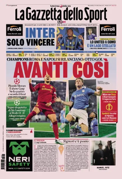 Prima pagina La Gazzetta dello Sport