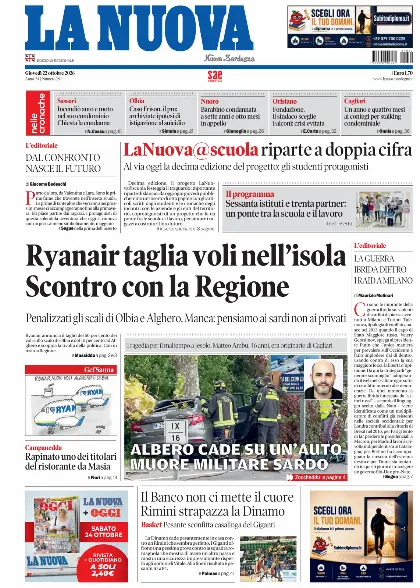 Prima pagina La Nuova Sardegna