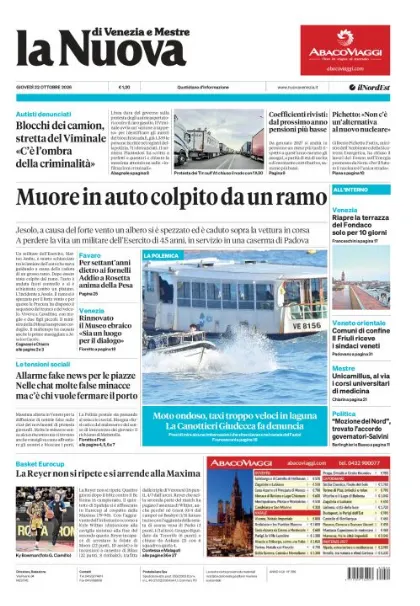 Prima pagina La Nuova di Venezia e Mestre | Venezia e Mestre