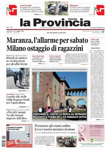 Prima pagina La Provincia Pavese