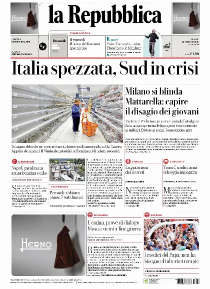 Prima pagina la Repubblica