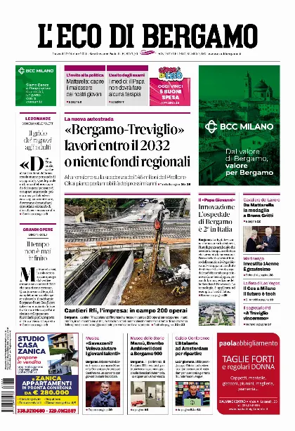 Prima pagina L'Eco di Bergamo