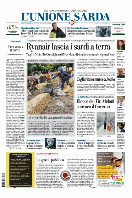 Prima pagina L Unione Sarda