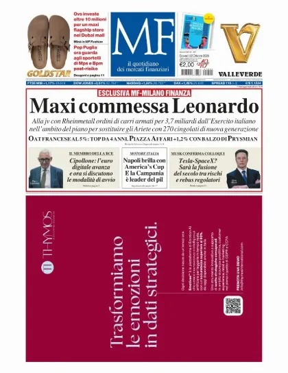 Prima pagina MF Milano Finanza