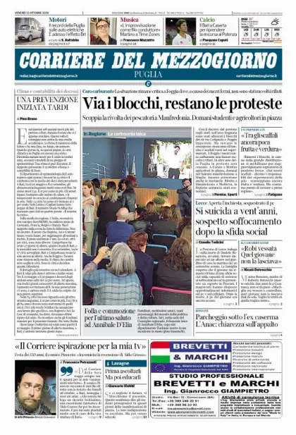 Prima pagina Corriere del Mezzogiorno | Puglia
