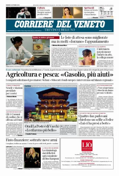 Prima pagina Corriere del Veneto | Treviso e Belluno