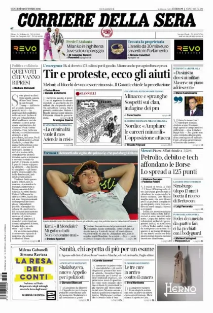 Prima pagina Corriere della Sera