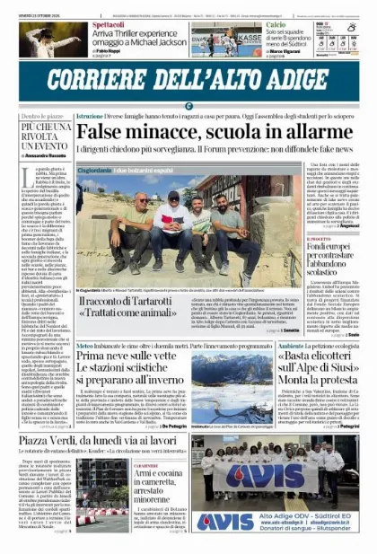 Prima pagina Corriere dell'Alto Adige
