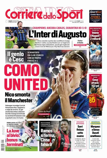 Prima pagina Corriere dello Sport - Stadio