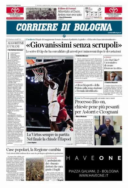 Prima pagina Corriere di Bologna