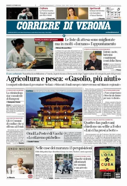 Prima pagina Corriere di Verona