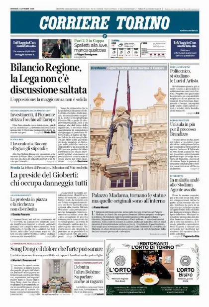 Prima pagina Corriere della Sera | Torino