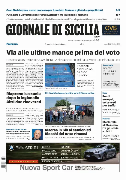 Prima pagina Giornale di Sicilia