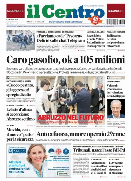 Prima pagina Il Centro | L'Aquila