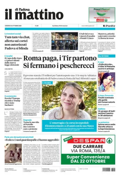 Prima pagina Il Mattino di Padova | Padova