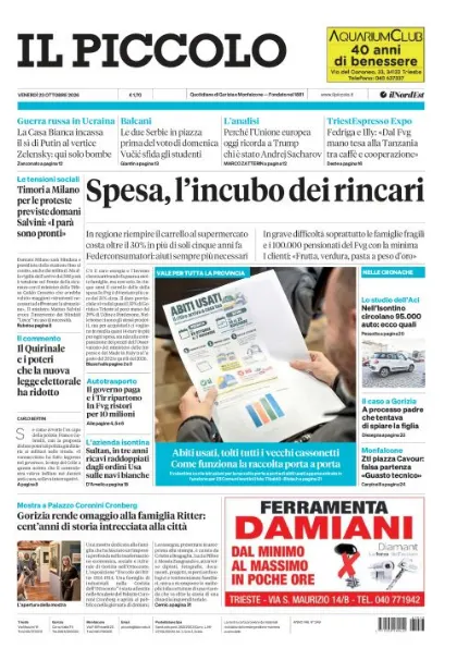 Prima pagina Il Piccolo | Gorizia e Monfalcone