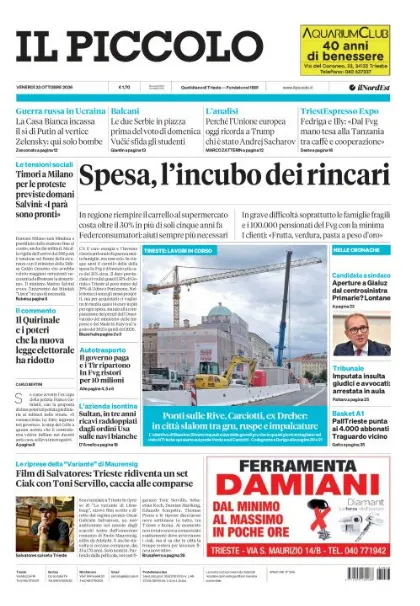 Prima pagina Il Piccolo | Trieste