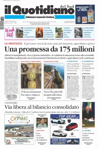 Prima pagina Il Quotidiano del Sud | Catanzaro, Lamezia e Crotone