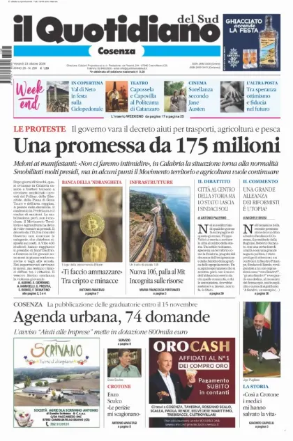 Prima pagina Il Quotidiano del Sud | Cosenza