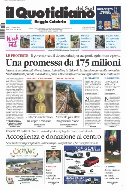 Prima pagina Il Quotidiano del Sud | Reggio Calabria