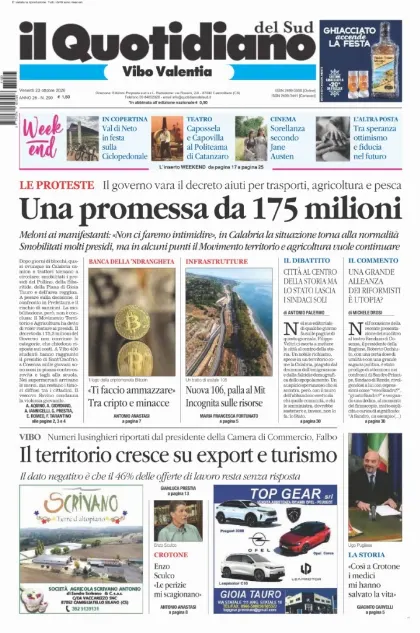 Prima pagina Il Quotidiano del Sud | Vibo Valentia