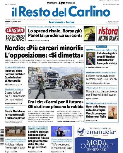 Prima pagina Il Resto del Carlino