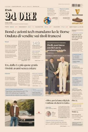 Prima pagina Il Sole 24 Ore