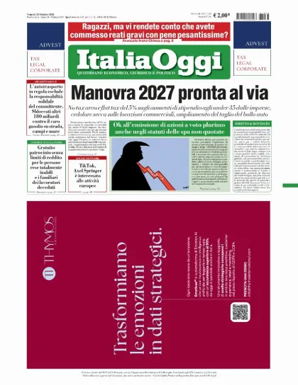 Prima pagina ItaliaOggi