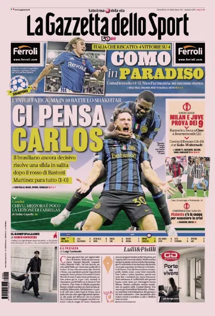 Prima pagina La Gazzetta dello Sport