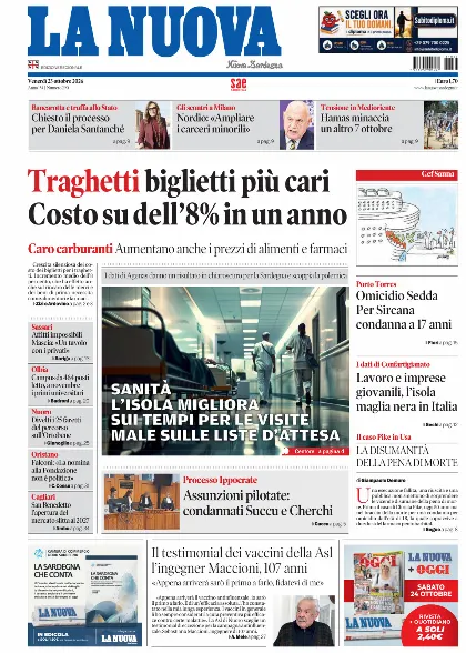 Prima pagina La Nuova Sardegna