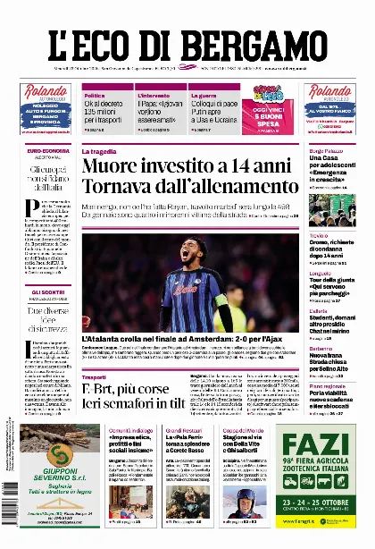 Prima pagina L'Eco di Bergamo