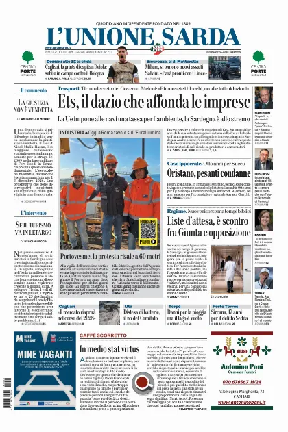 Prima pagina L Unione Sarda