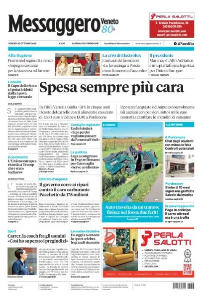 Prima pagina Messaggero Veneto | Pordenone