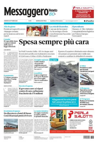 Prima pagina Messaggero Veneto | Udine