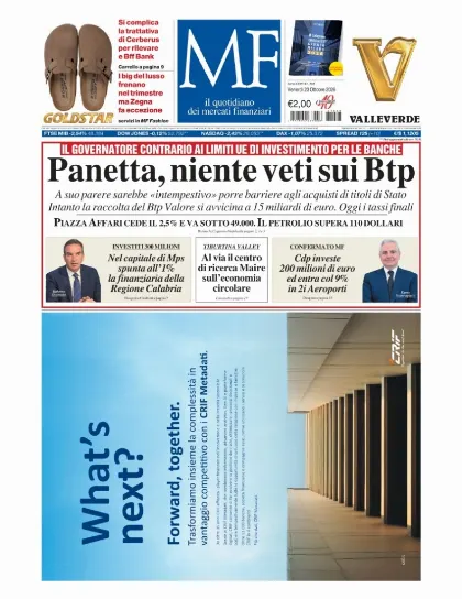 Prima pagina MF Milano Finanza