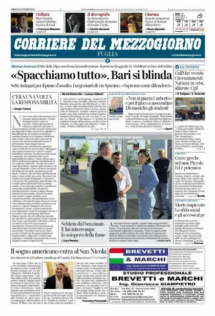 Prima pagina Corriere del Mezzogiorno | Puglia
