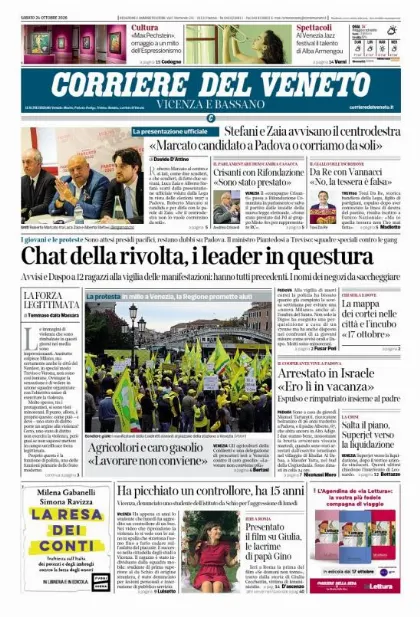 Prima pagina Corriere del Veneto | Vicenza e Bassano