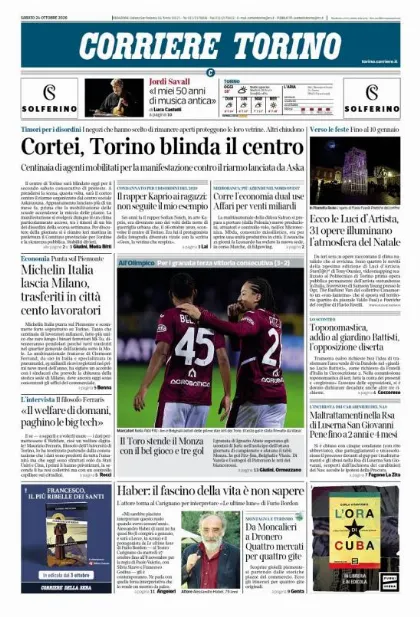 Prima pagina Corriere della Sera | Torino