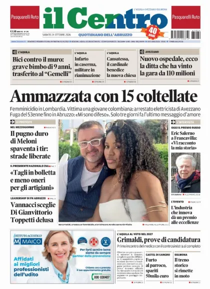 Prima pagina Il Centro | L'Aquila