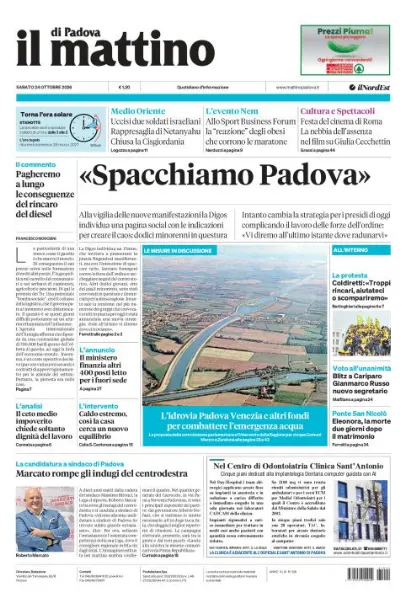 Prima pagina Il Mattino di Padova | Padova