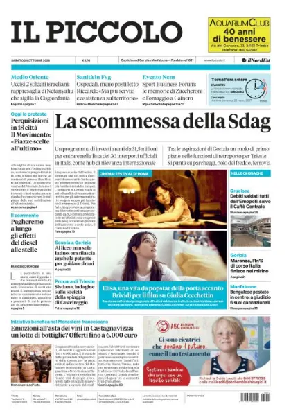 Prima pagina Il Piccolo | Gorizia e Monfalcone