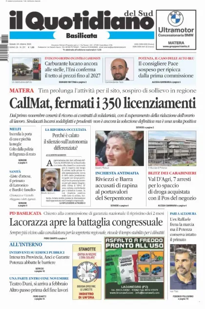 Prima pagina Il Quotidiano del Sud | Basilicata