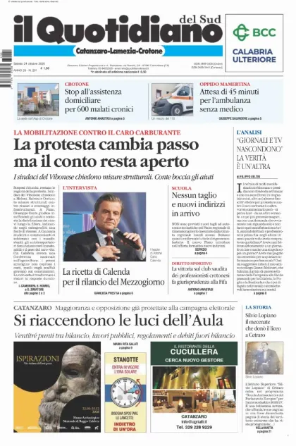 Prima pagina Il Quotidiano del Sud | Catanzaro, Lamezia e Crotone