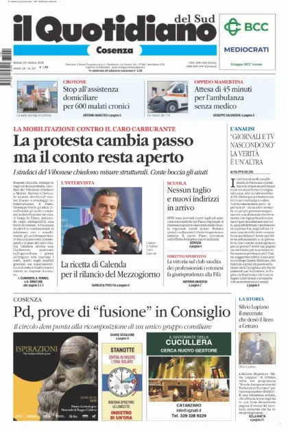 Prima pagina Il Quotidiano del Sud | Cosenza
