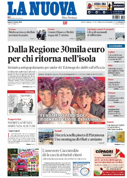 Prima pagina La Nuova Sardegna
